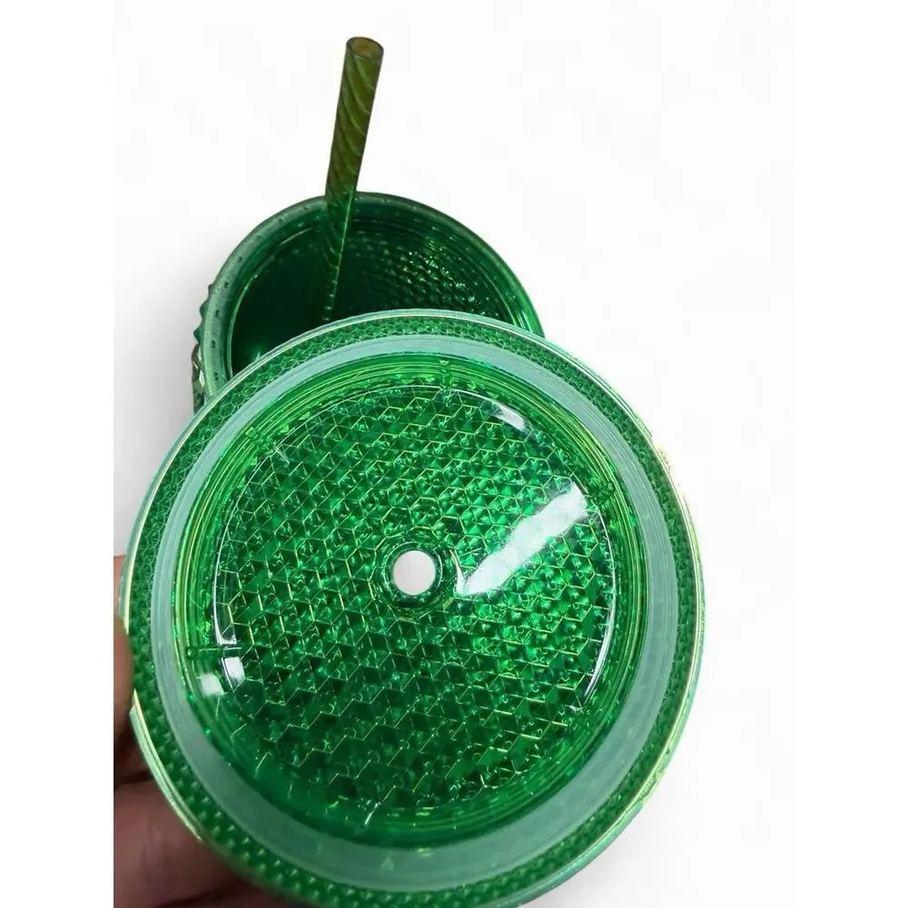 Starbucks Metallic Green Studded Tumbler 24oz Venti Read Lid Crack